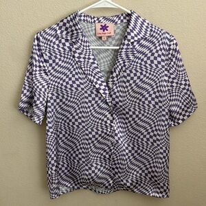 Lisa Says Gah Reese Collared Top - Purple Warp Check